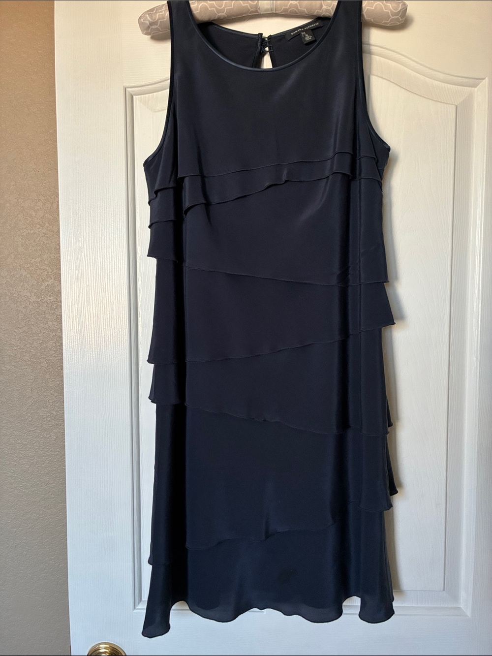 Banana Republic Navy Tiered Sleeveless Silk Midi Dress
